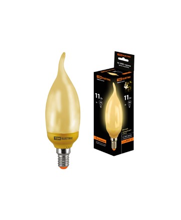 Лампа энергосберегающая КЛЛ-СGW-11 Вт-2700 К–Е14 TDM (золотая свеча на ветру) (mini) арт. SQ0323-0143