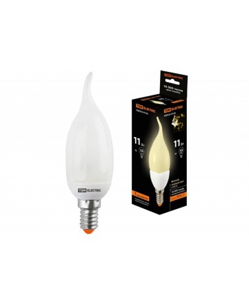 Лампа энергосберегающая КЛЛ-СW-11 Вт-2700 К–Е14 TDM (свеча на ветру) (mini) арт. SQ0323-0136