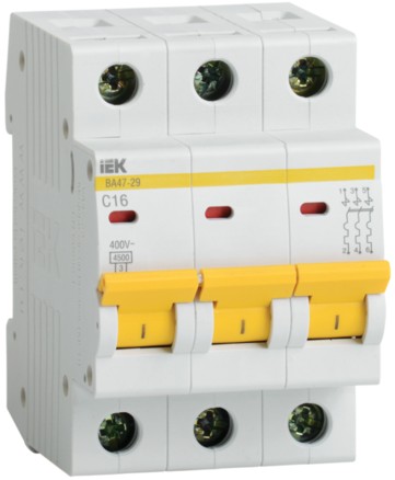 Автоматический выключатель BА 47-29 3Р 16А 4,5кА х-ка B ИЭК арт. MVA20-3-016-B
