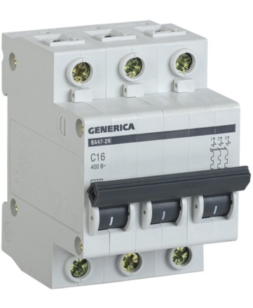 Автоматический выключатель ВА 47-29 3Р 10А 4,5кА х-ка С GENERICA арт. MVA25-3-010-C