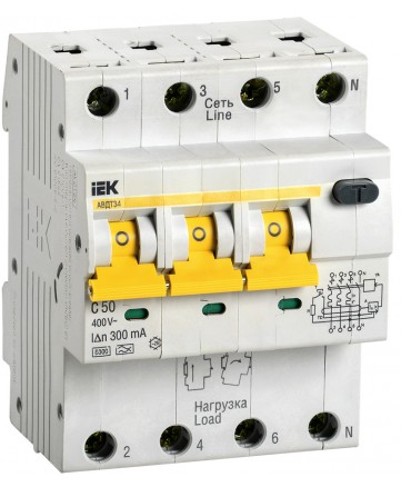 Автоматический выключатель  дифференциального тока АВДТ 34 C50 300мА арт. MAD22-6-050-C-300