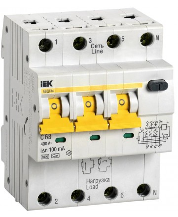 Автоматический выключатель  дифференциального тока АВДТ 34 C63 100мА арт. MAD22-6-063-C-100