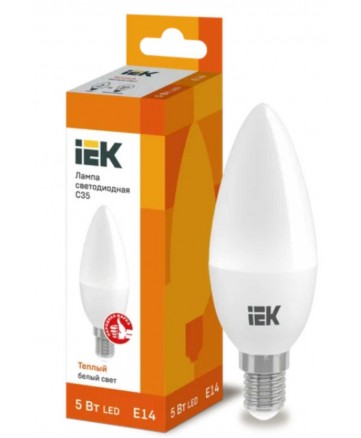 Лампа светодиодная ECO C35 свеча 5Вт 230В 3000К E14 IEK арт. LLE-C35-5-230-30-E14