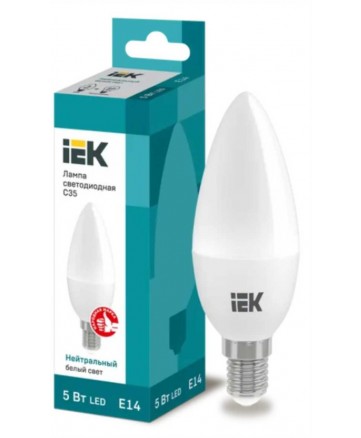 Лампа светодиодная ECO C35 свеча 5Вт 230В 4000К E14 IEK арт. LLE-C35-5-230-40-E14