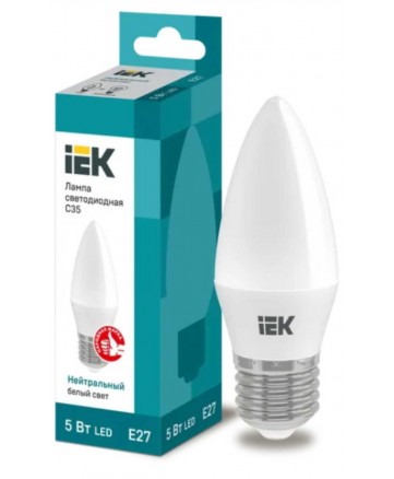 Лампа светодиодная ECO C35 свеча 5Вт 230В 4000К E27 IEK арт. LLE-C35-5-230-40-E27
