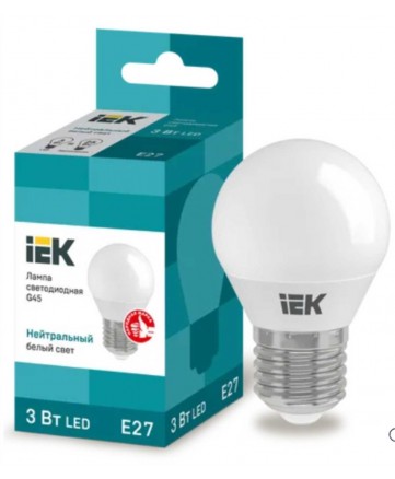 Лампа светодиодная ECO G45 шар 3Вт 230В 4000К E27 IEK арт. LLE-G45-3-230-40-E27