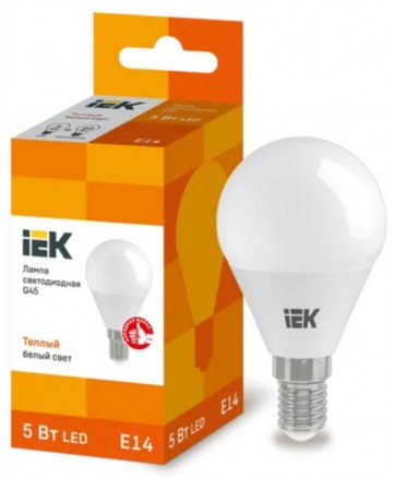 Лампа светодиодная ECO G45 шар 5Вт 230В 3000К E14 IEK арт. LLE-G45-5-230-30-E14