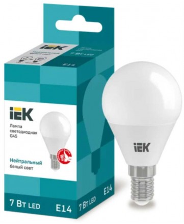 Лампа светодиодная ECO G45 шар 7Вт 230В 4000К E14 IEK арт. LLE-G45-7-230-40-E14