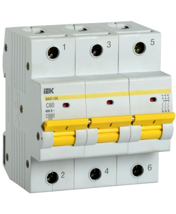 Автоматический выключатель ВА47-150 3Р 80А 15кА х-ка C IEK арт. MVA50-3-080-C
