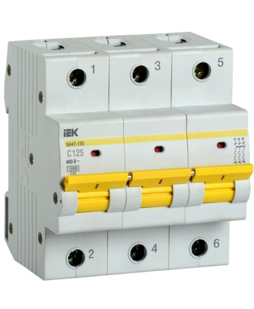 Автоматический выключатель ВА47-150 3Р 125А 15кА х-ка C IEK арт. MVA50-3-125-C