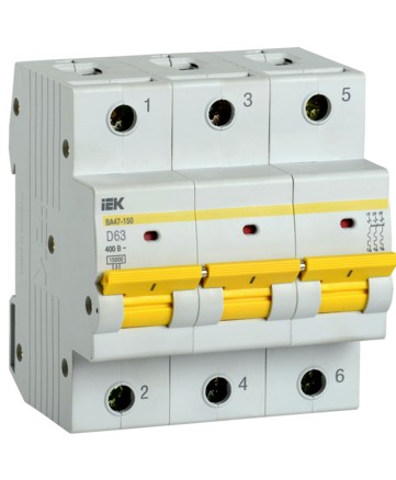 Автоматический выключатель ВА47-150 3Р 63А 15кА х-ка D IEK арт. MVA50-3-063-D