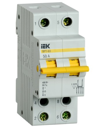 Выключатель-разъединитель трехпозиционный ВРТ-63 2P 50А IEK арт. MPR10-2-050