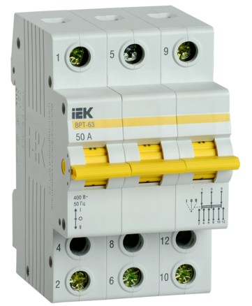 Выключатель-разъединитель трехпозиционный ВРТ-63 3P 50А IEK арт. MPR10-3-050