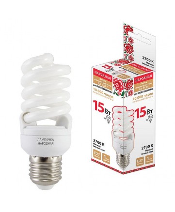 Лампа люминесцентная НЛ-FSТ2-15 Вт-2700 К–Е27 (42х102 мм) арт. SQ0347-0008
