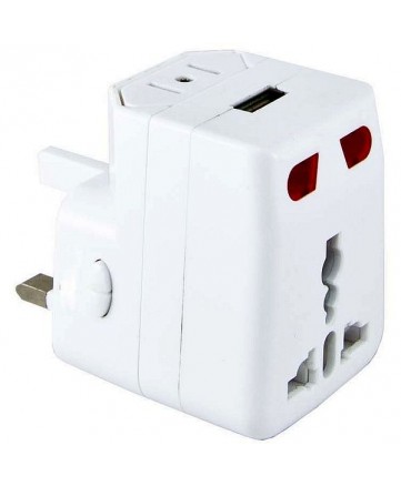 Тревел-адаптер 100-250В 3A (5 в 1) c USB-зарядкой 1000мА белый TDM арт. SQ1806-0044